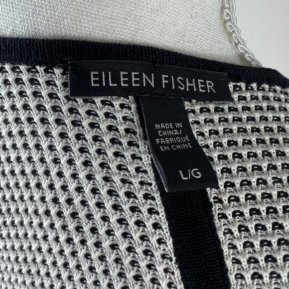 Eileen Fisher Textured Black White Open Cardigan L Silk Organic Cotton - Picture 6 of 9